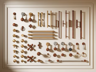 Various Stylish Cabinet And Door Handles In Wooden Metal Designs 3d model