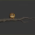Cute Owl Perched on a Tree Branch with Gray Background and Reflection 3d model