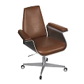 Modern Desk And Chair Set With Brown Leather Armrests Metal Base And Rolling Wheels
