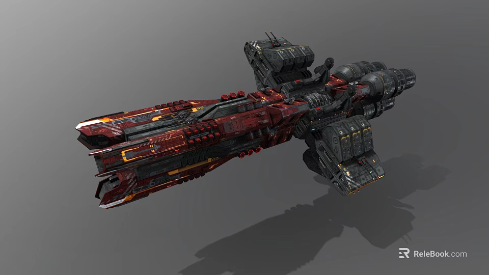 Futuristic Sci Fi Aerospace Spaceship With Red Black Mechanical Structure And Intricate Details 3d model 