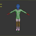 3D Character Model Wearing White Bodysuit Brown Hair Red Gloves Socks Standing Arms Outstretched