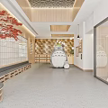 Kindergarten Interior With Cartoon Figure Wooden Ceiling And Red Tree