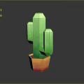 Low Poly Green Cactus In Orange Red Pot On Dark Background Natural Scene