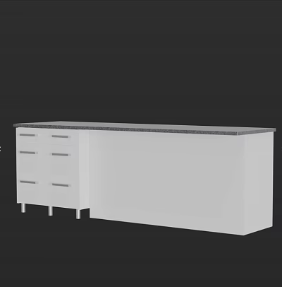 White Kitchen Cabinet With Drawers And Countertop Modern Storage Furniture 3d model