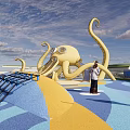 Outdoor Octopus Shaped Playground Equipment With Blue Yellow Flooring And Climbing Structure