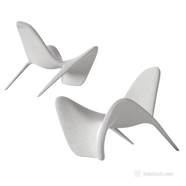 Modern White Leisure Chairs with Sleek Curved Design Textured Surface and Thin Legs 3d model 