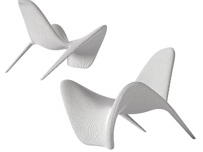 Modern White Leisure Chairs with Sleek Curved Design Textured Surface and Thin Legs 3d model