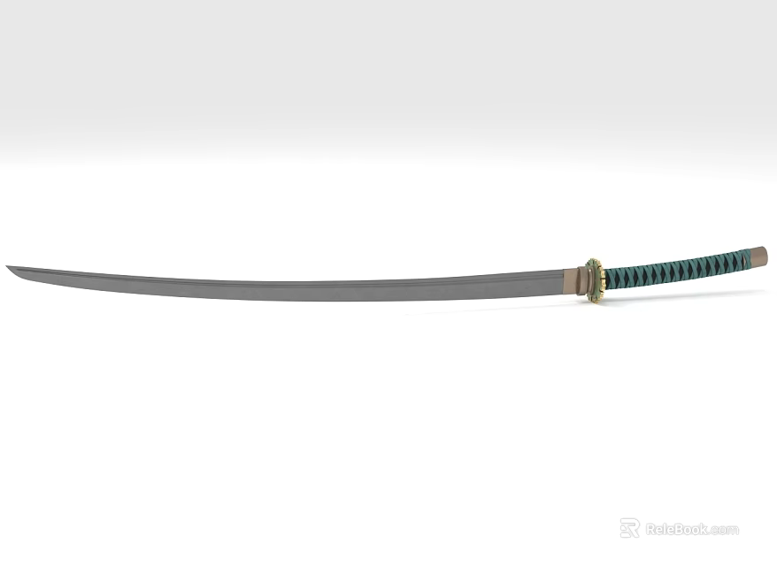 Traditional Samurai Sword Weapon With Green Handle And Sharp Long Blade 3d model 