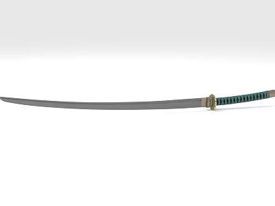 Traditional Samurai Sword Weapon With Green Handle And Sharp Long Blade 3d model