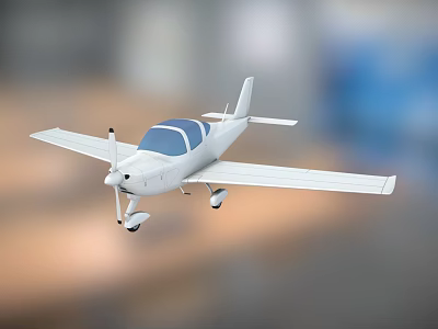 Small White Airplane With Single Propeller Two Seats And Straight Wings 3d model
