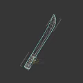 Long Bladed Machete Weapon With Wooden Handle And Metal Rivets On Dark Background