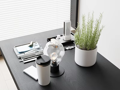 Modern Minimalist Desktop Decorative Ornament Set With Glass Lamp Green Plant Cup And Books 3d model