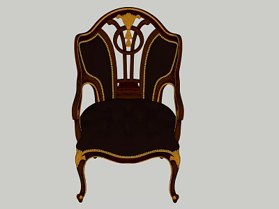 Vintage Classic Wooden Dining Chair with Carved Hollow Back and Curved Legs 3d model