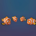 Cartoon Clownfish Characters And Creatures With Smiling Faces Orange White Stripes Yellow Fins Illustration