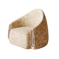 Modern Single Sofa with Beige Brown Floral Pattern and Curved Armrests