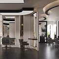 Modern Luxury Hair Salon Interior Design Featuring Professional Styling Chairs And Soft Curved Ambient Lighting