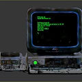 Vintage Computer Displaying Text On Green Screen Monitor With Retro Keyboard