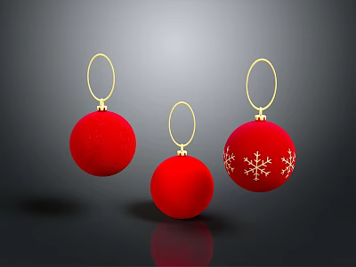 Red Christmas Ornaments With Gold Hooks And Snowflake Design For Holiday Decorations 3d model