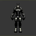 Sci Fi Game Movie Character With Armored Body Horned Head And Metallic Texture Design