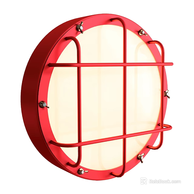 Red Round Wall Mounted Light With Metal Grille Design For Indoor Interior Lighting 3d model 