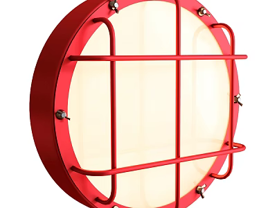 Red Round Wall Mounted Light With Metal Grille Design For Indoor Interior Lighting 3d model