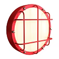 Red Round Wall Mounted Light With Metal Grille Design For Indoor Interior Lighting