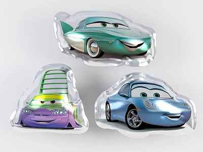 Inflatable Car Models with Funny Smiling Faces and Vibrant Colors for Kids Play 3d model