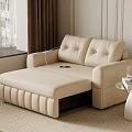Beige Modern Single Sofa with Side Table Fruits Glass and Brown Curtains