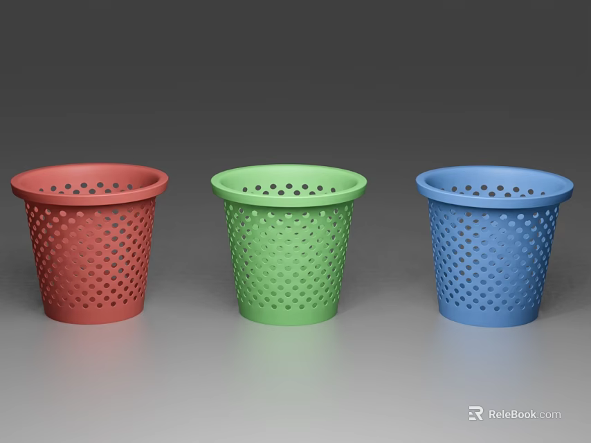 Three Colored Decorative Ornament Set With Perforated Design In Red Green Blue 3d model 