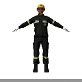 Firefighter Wearing Black Firefighting Uniform and Yellow Helmet Standing with Arms Outstretched