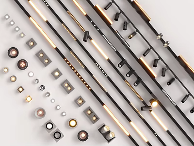 Modern Downlights And Spotlights With Various Designs And Installation Accessories 3d model