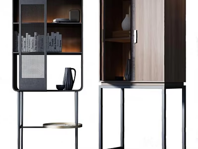 Modern Entryway Cabinet And Side Cabinet With Wooden Doors Metal Frame Open Shelves Storage 3d model