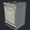 Vintage White Freestanding Gas Stove with Worn Surface Black Oven Door and Four Burners