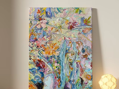 Vibrant Abstract Oil Painting With Colorful Floral Motifs And Textured Impasto Brushstrokes 3d model