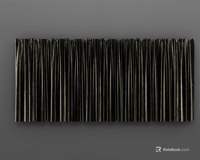 Black Textured Curtains With Vertical Stripes For Modern Interior Design 3d model