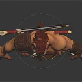 Muscular Horned Warrior Creature With Red Loincloth Shoulder Weapon Arm Bracers 3D Fantasy Character Design