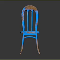 Stylish Blue Distressed Vintage Leisure Chair With Slatted Backrest And Brown Accents