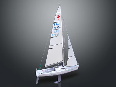 White Sailboat With White Sails Red Logo And Numbers APR A2394 On Sails 3d model