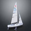 White Sailboat With White Sails Red Logo And Numbers APR A2394 On Sails