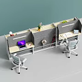 Modern Office Workstations With Dividers Laptop Chair Flower Arrangement And Umbrella
