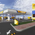 China Petroleum Gas Station Exterior With Fuel Pumps And Cars On Road