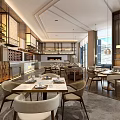 Modern Restaurant Interior With Spacious Dining Area Tables Chairs Hanging Lights And Plants