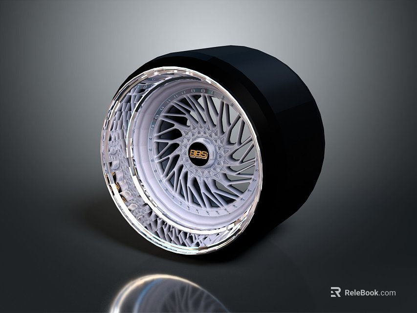 Shiny Black Tire With Modern Silver Alloy Rim And Intricate Spoke Pattern 3d model 