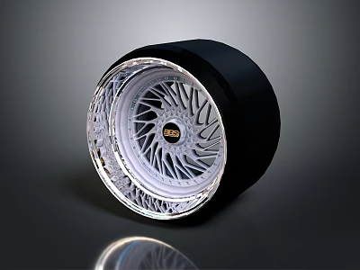 Shiny Black Tire With Modern Silver Alloy Rim And Intricate Spoke Pattern 3d model