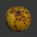 Yellow Spotted Apple with Brown Blemishes on Dark Background with Shiny Reflection Surface 3d model