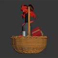 Elegant Wicker Basket With Red Wine Bottle Gift Box And Red Bow Decoration