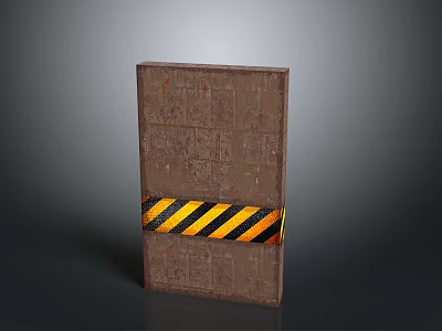 Brown Textured Brick Block With Yellow Black Warning Stripe Tape 3d model