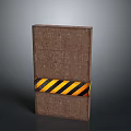 Brown Textured Brick Block With Yellow Black Warning Stripe Tape