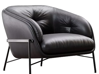 Black Leather Single Sofa With Tufted Seat And Metal Frame Legs 3d model