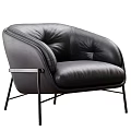 Black Leather Single Sofa With Tufted Seat And Metal Frame Legs